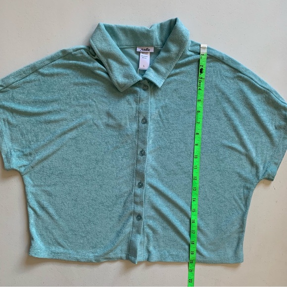 Andie Swim Coverup Size Large Blue Terrycloth Cropped Button Up Shirt NWT - Picture 14 of 15